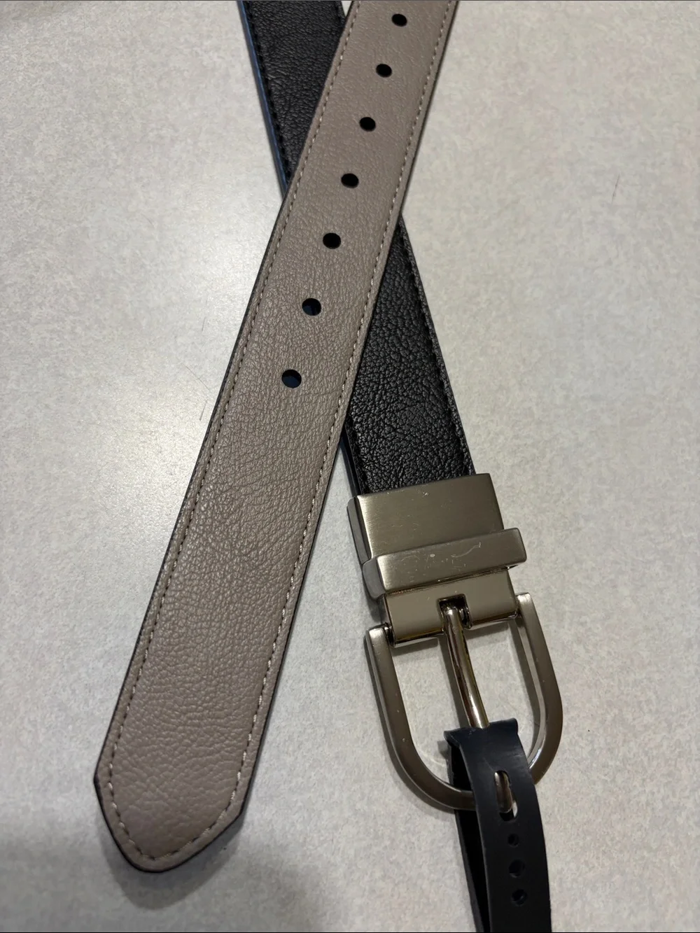 Walter Hagen Reversible Black and Taupe Leather Belt with Brushed Metal Buckle